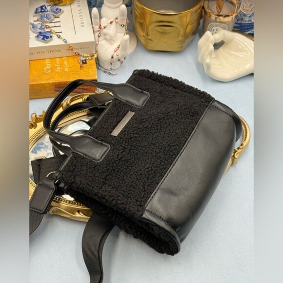 🆕 KURT GEIGER LONDON 🧿 NWOT Extra Small Faux Shearling Surrey Tote Bag, Black - Picture 9 of 14